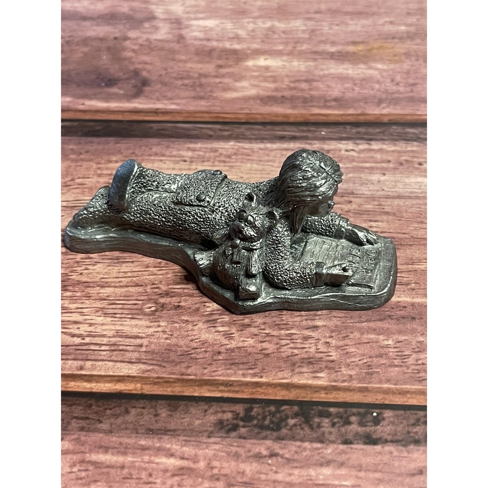 Ricker 1995 Handcrafted Pewter Child & Teddy Bear Dear Santa